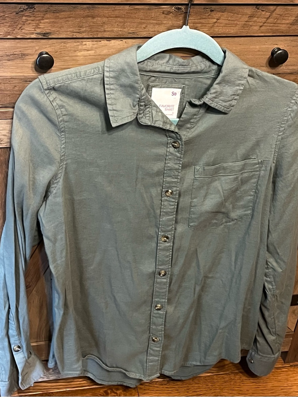 SO women’s Casual Olive Button-Down Shirt